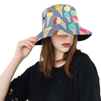 Unisex Summer Bucket Hat with Ice Cream Print, Polyester, stylish and personalized.