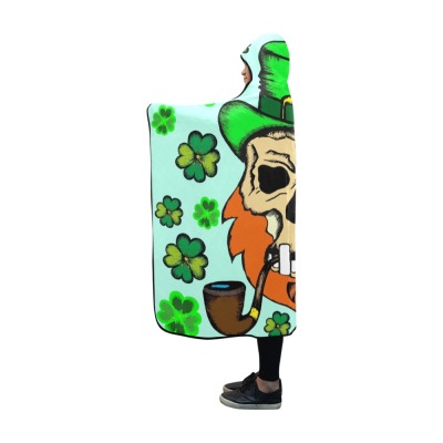Leprechaun Hooded Blanket 60x50 | Cozy, warm design with shamrocks and pipe.