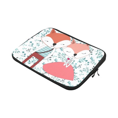 11-inch Laptop Sleeve with Fox Couple Design. Water-resistant neoprene protection.