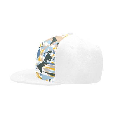 White Snapback Hat G with custom peach suede front panel, geometric pattern, adjustable strap, unisex
