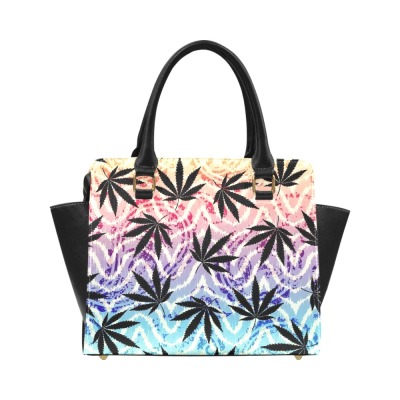 Classic Shoulder Handbag with leaf pattern, PU leather, double handles and shoulder strap.