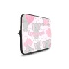 17-inch laptop sleeve, gray elephants & pink hearts pattern, "Love You" text, neoprene.