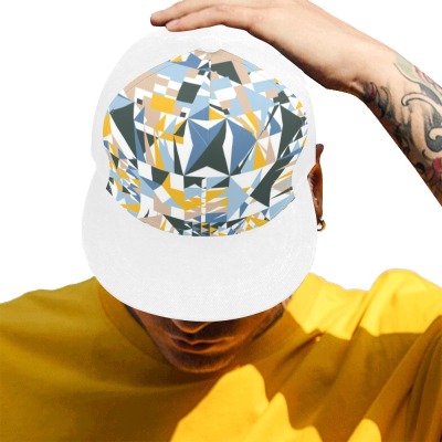 White Snapback Hat G with Geometric Pattern, Custom Peach Suede Front