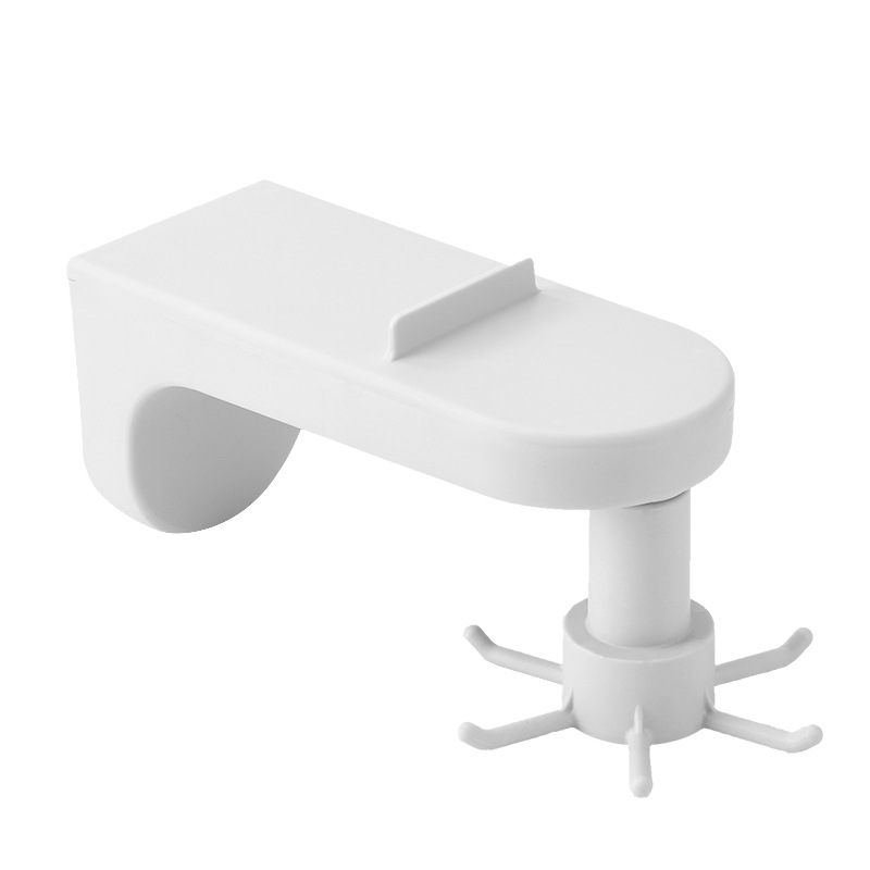 Close view of the rotating arm joint and multi-hook head on a wall plate