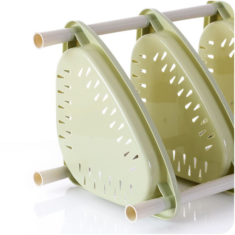 Plastic three-tier rack with open trays set up in a home interior