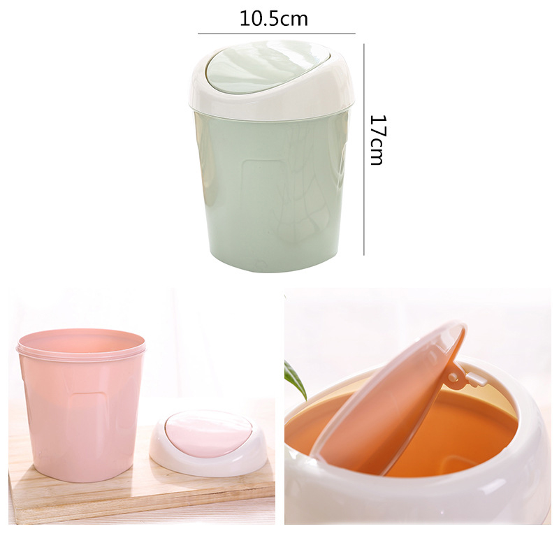 Mini trash can with width and height dimension lines and interior lid view