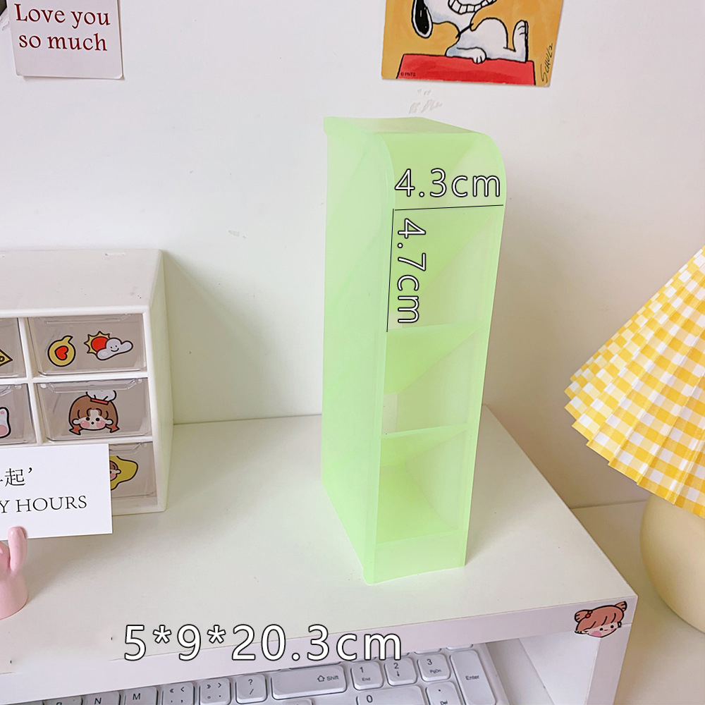 Mint green frosted desk organizer standing alone with dimension callouts
