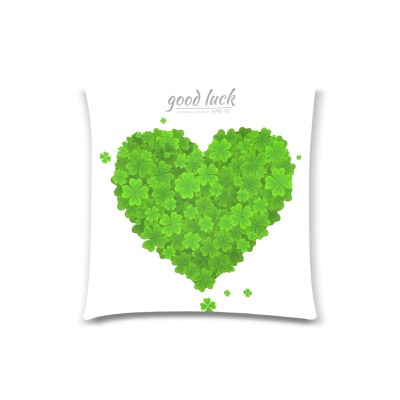 Throw Pillow Cover with clover heart and good luck design, two-side printing, 18x18 inches