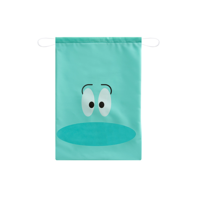 Close view of the drawstring bag opening with cord and matte film
