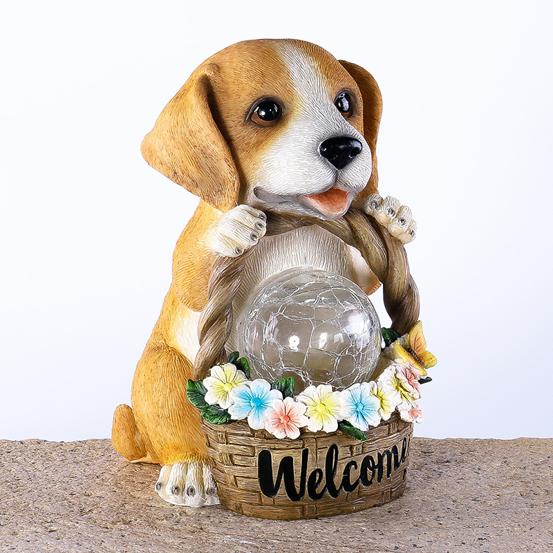 Resin puppy with sculpted face and paws set on a stone ledge