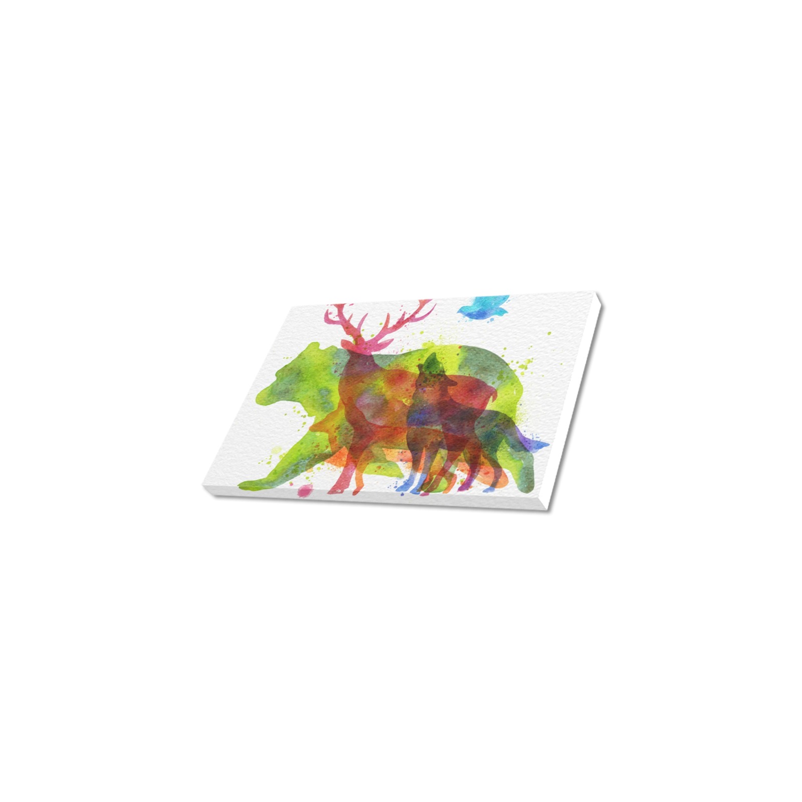 USA made 12x8 inch canvas print featuring bear, deer, and wolf artistic design for home decor.
