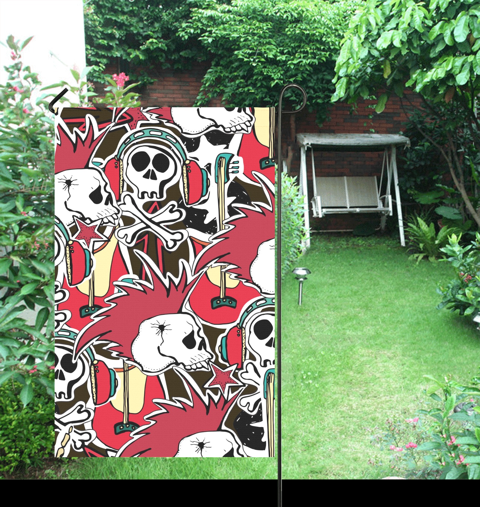 Garden flag 36x60 inch with a skull pattern, suitable for gardens and yards, made in USA
