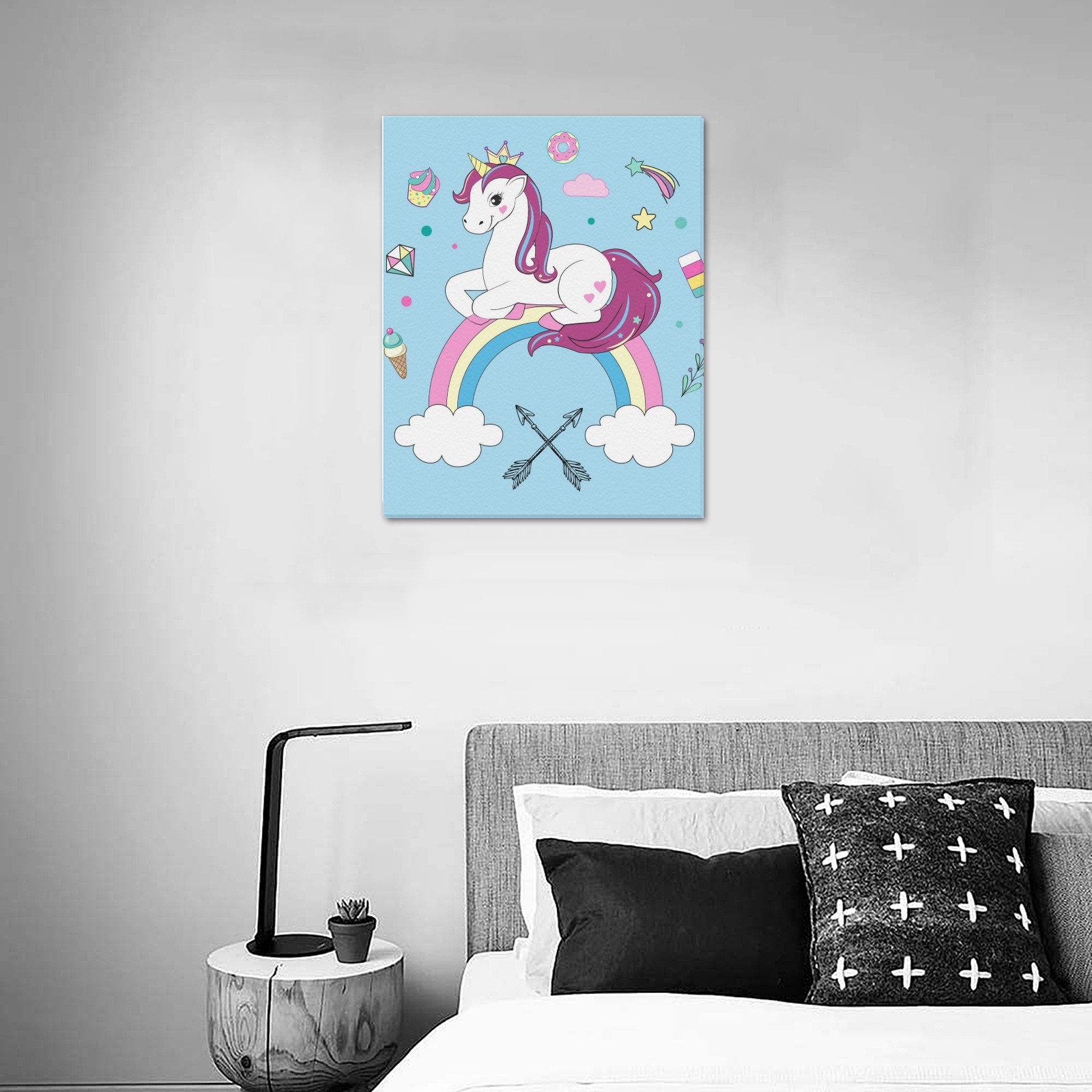 Unicorn rainbow canvas print 16x20, USA made, home decor.