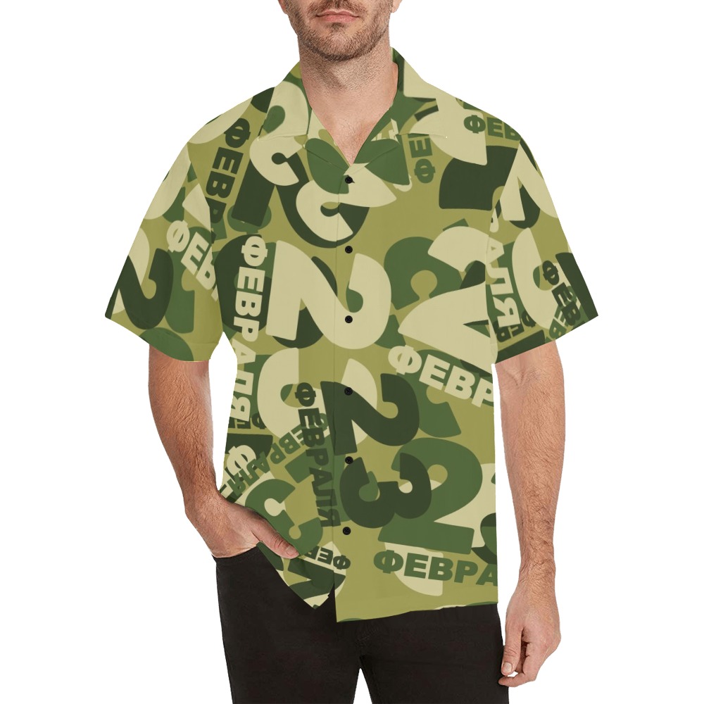 Men's Relaxed Short Sleeve Shirt with Lapel Collar (T58) - Green and Beige All-Over Print