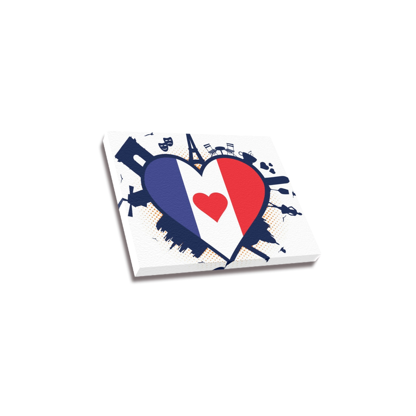 Canvas print featuring a heart design with France and Canada flags, USA made.