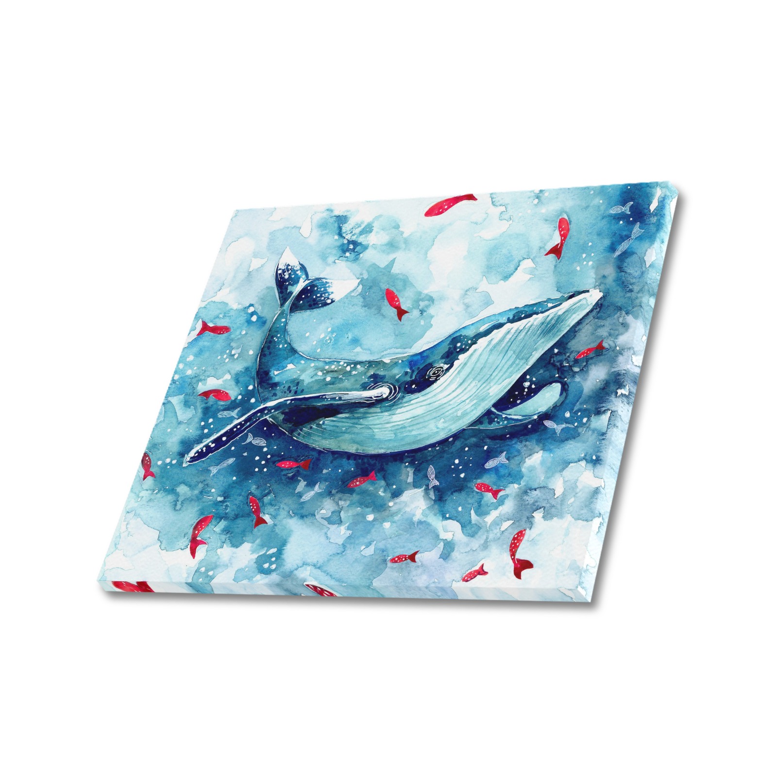 Blue whale watercolor canvas print 24x20 inch, perfect for living room, bedroom, or office decor.