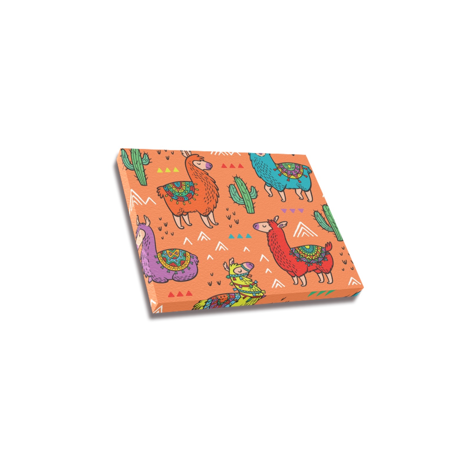 10x8 Frame Canvas Print featuring a colorful llama pattern, perfect for home decor. Made in USA.