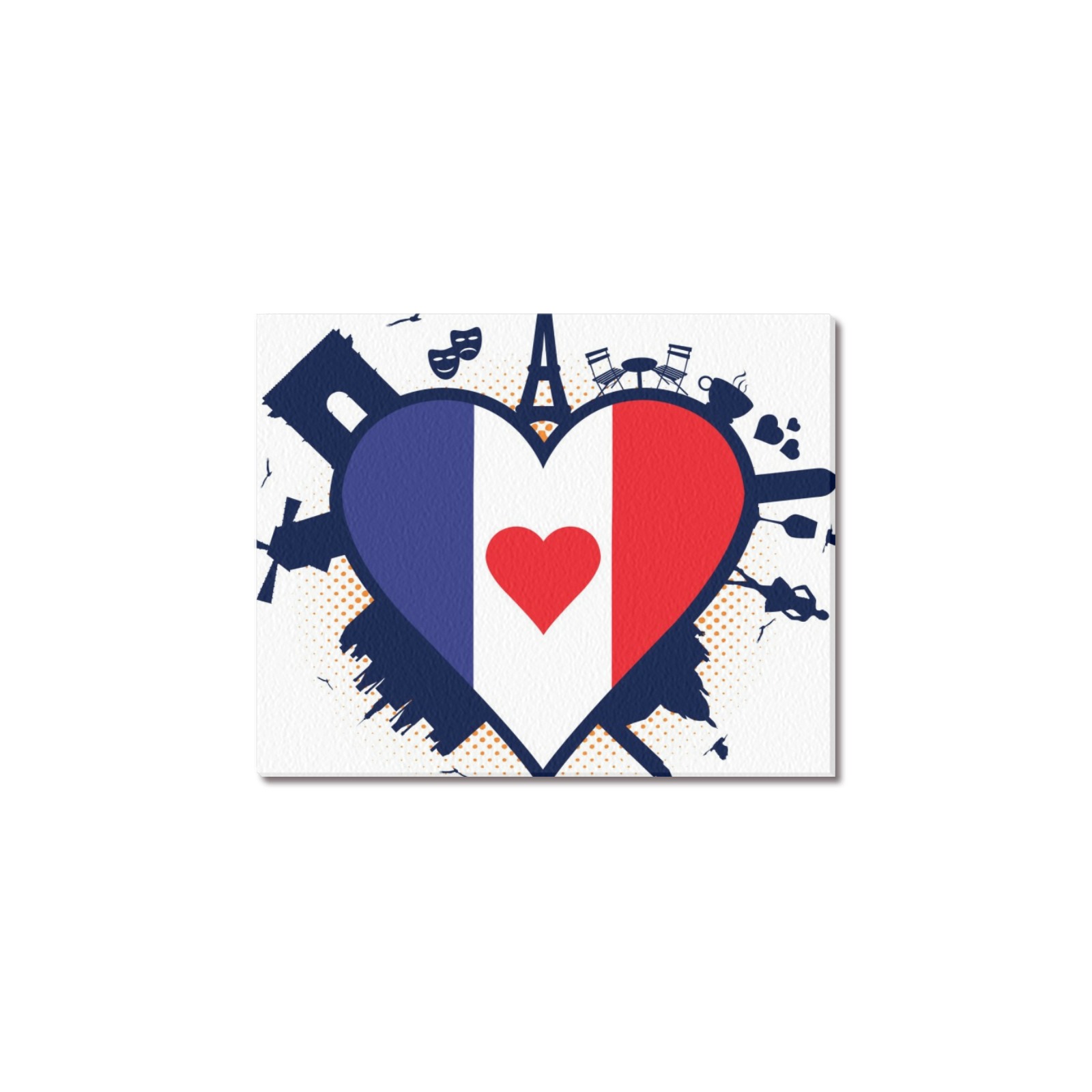 Canvas print: Heart-shaped design with French flag colors, USA made, perfect for home decor.