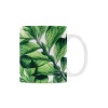 White 11oz ceramic mug with green leaf pattern, USA made for coffee or tea