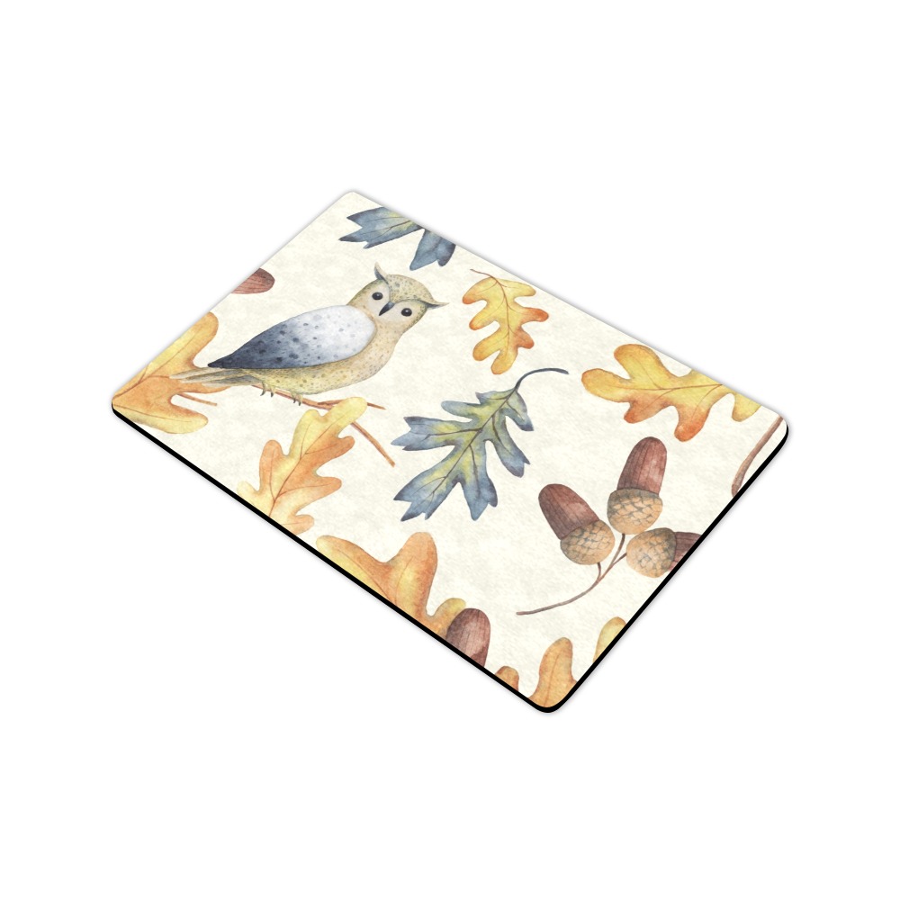 Owl and autumn leaves doormat, Made in USA, non-slip rubber for indoor/outdoor use