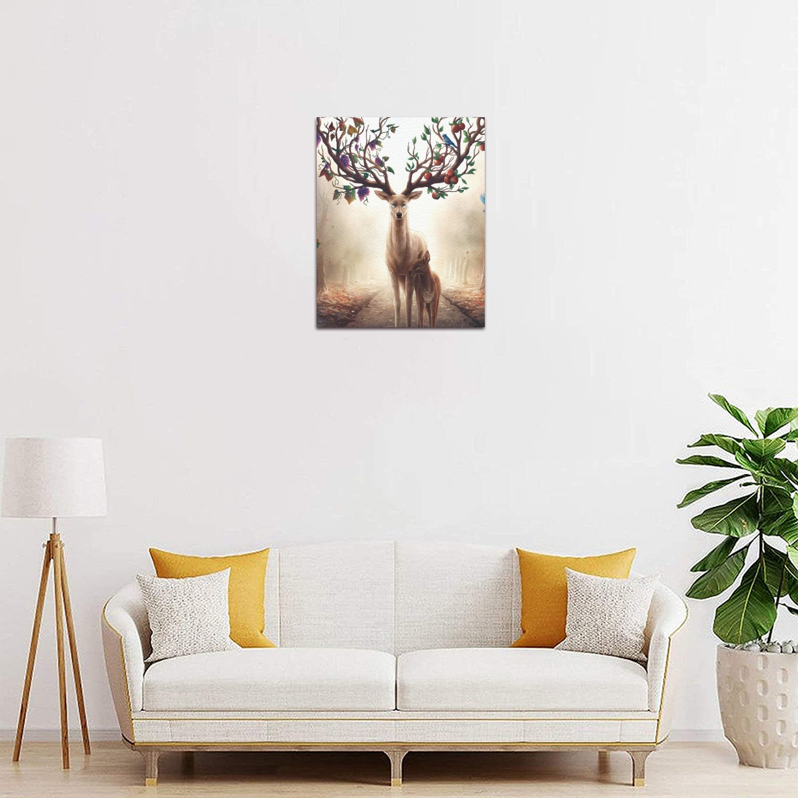 8x10 Canvas Print featuring a deer with tree-like antlers, perfect for living room decor.