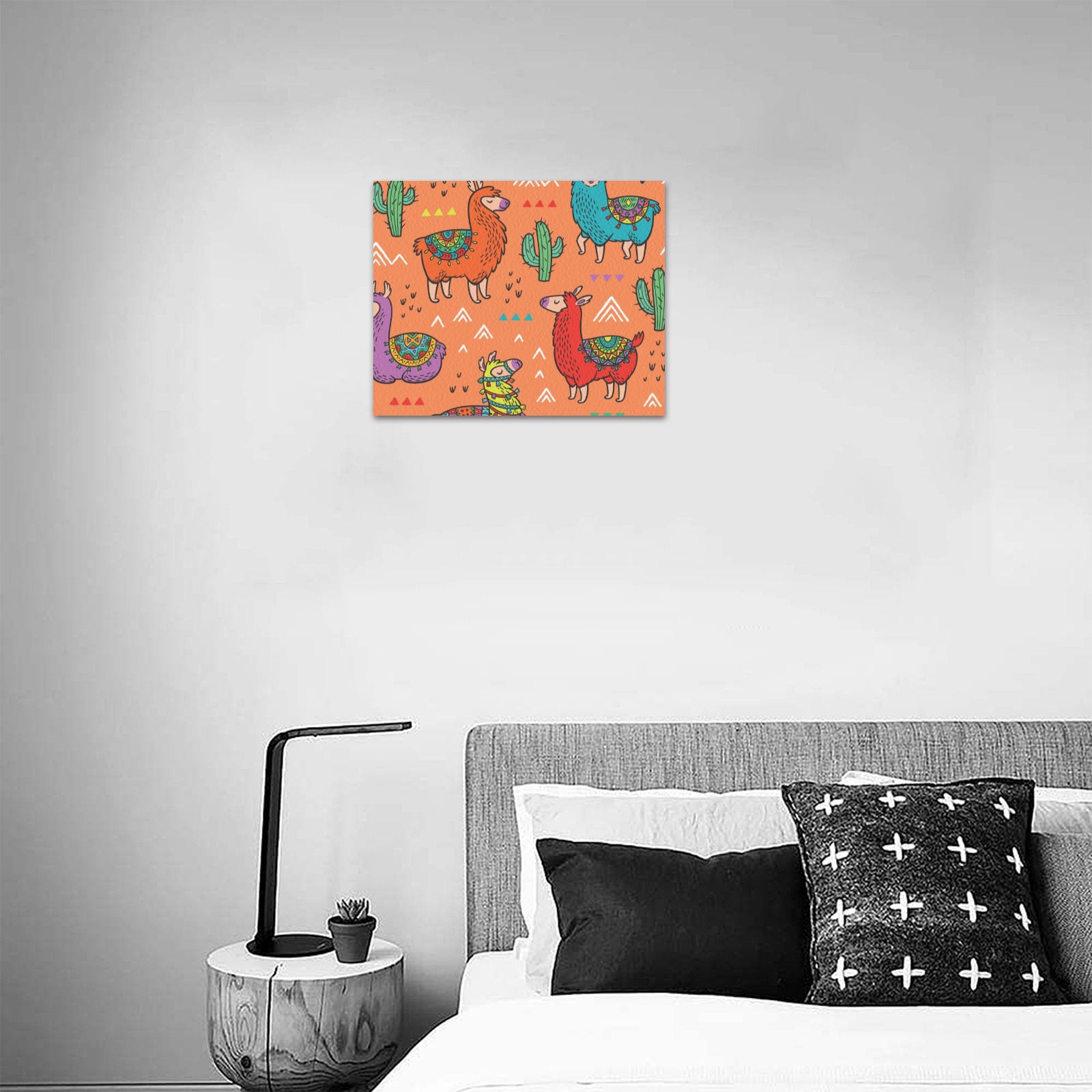 10x8 Canvas Print hanging in bedroom, features a colorful pattern design, perfect for bedroom decor
