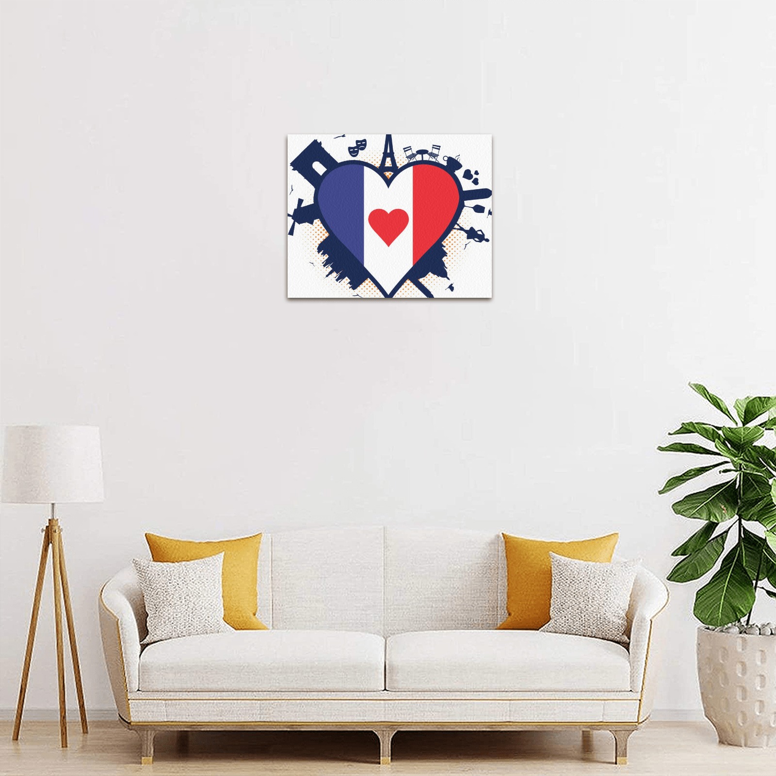 Canvas print featuring heart-shaped France and Canada flag design, USA made for home decor