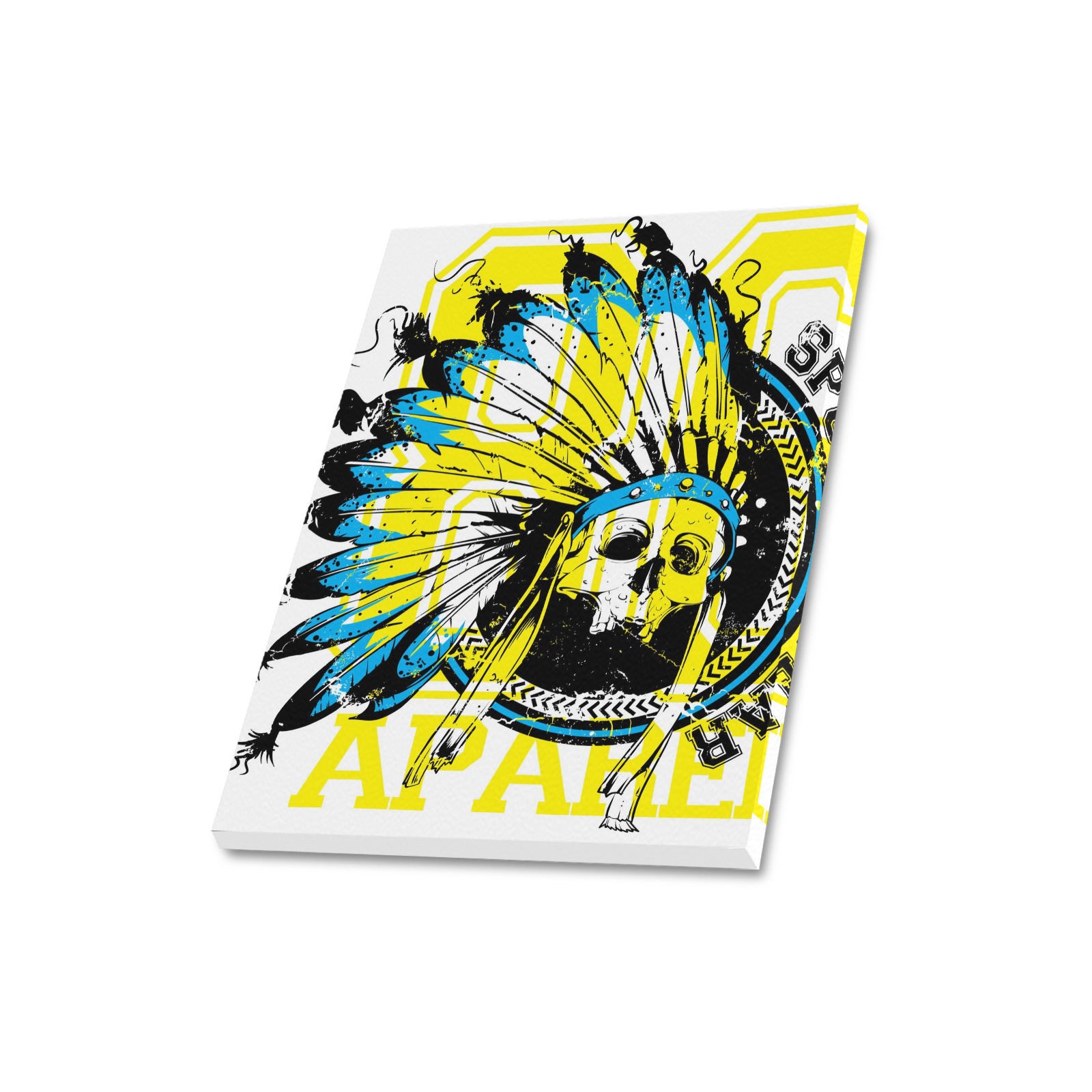 Frame Canvas Print: Native American skull headdress in yellow and teal, made in USA, AFARI design