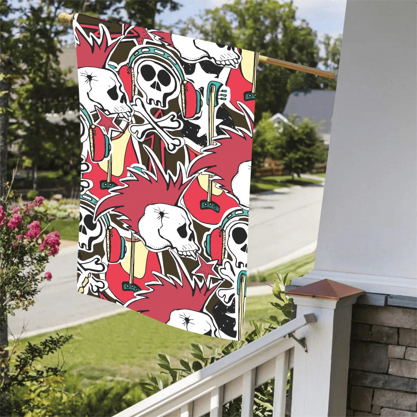 36x60 inch Skull Garden Flag, double-sided print, made in USA, for yard and garden decor