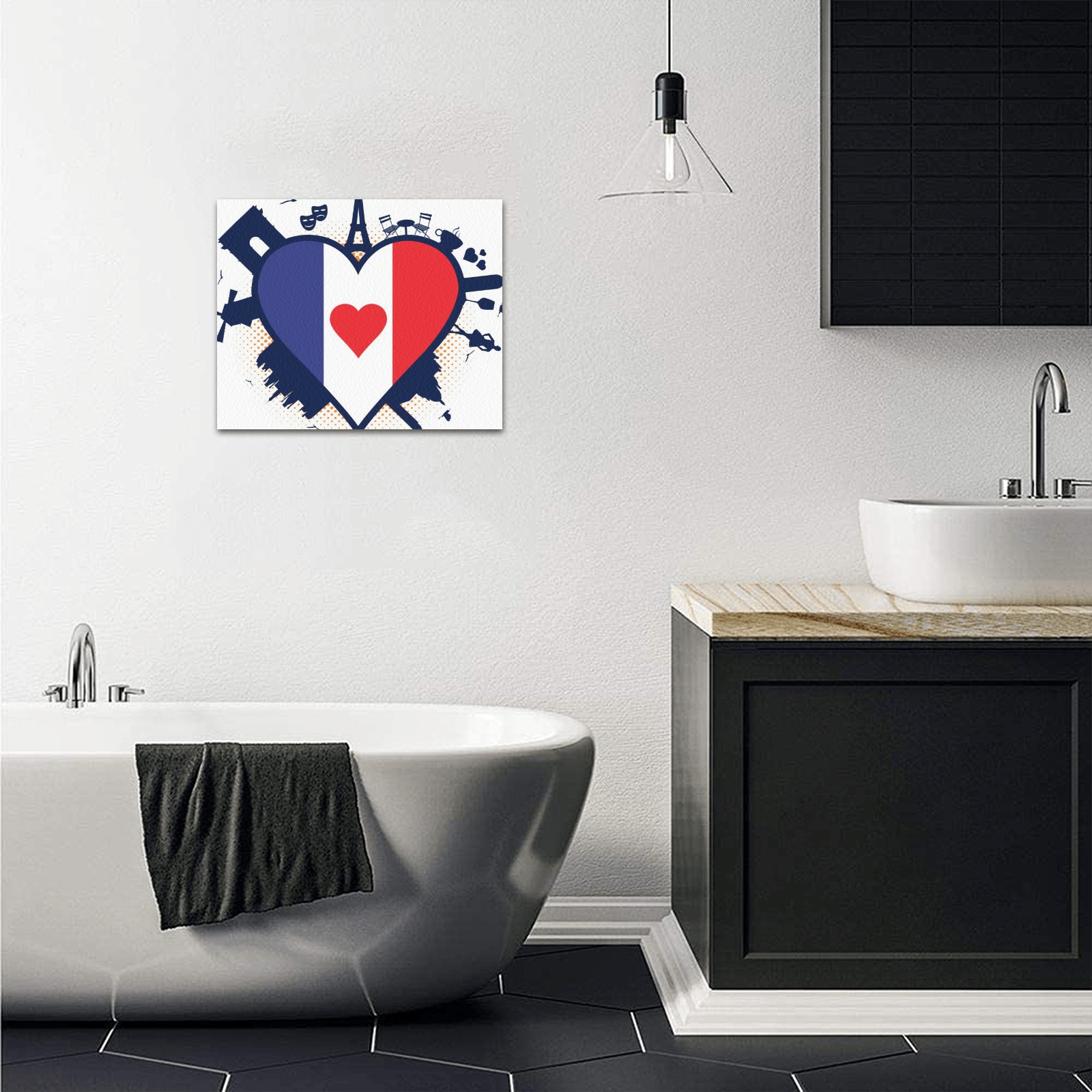 Canvas print featuring a heart-shaped design with the flags of France and Canada, USA made, perfect for home decor.