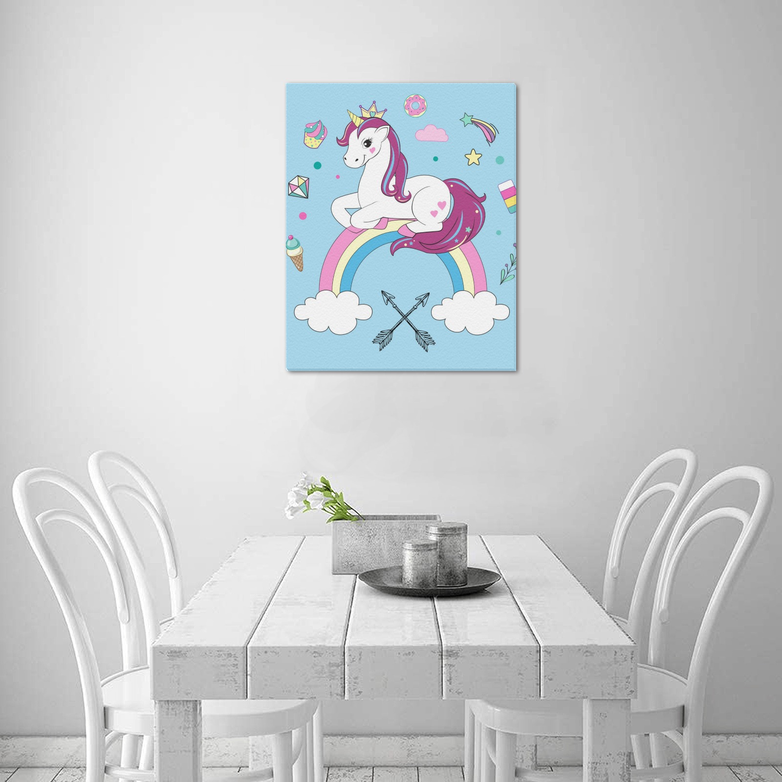 Unicorn rainbow canvas print 16x20 inch, USA made for home decor
