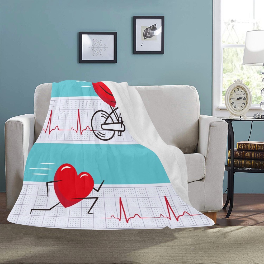 Ultra-Soft Micro Fleece Blanket with Heart and EKG Design, 50x60 inches, indoor use