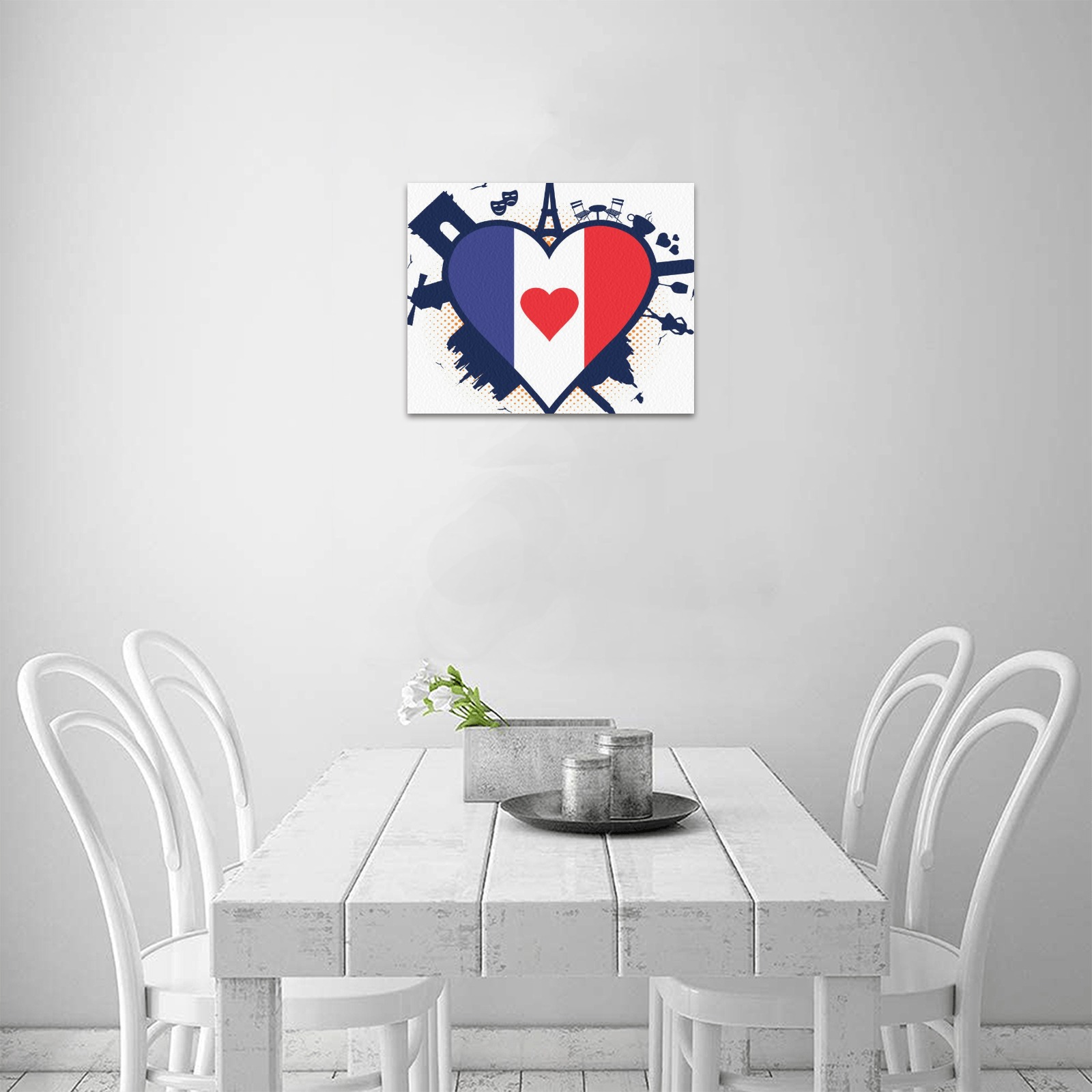 Canvas print featuring a heart-shaped design with the flags of France and Canada, USA made