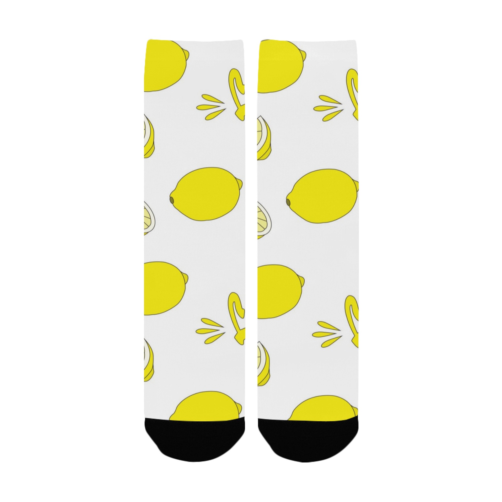 Custom women's socks with yellow lemon pattern, polyester, all-over printing