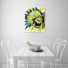 Frame Canvas Print: Skull with Native American Headdress in yellow and teal, Made in USA, 16x20 inch