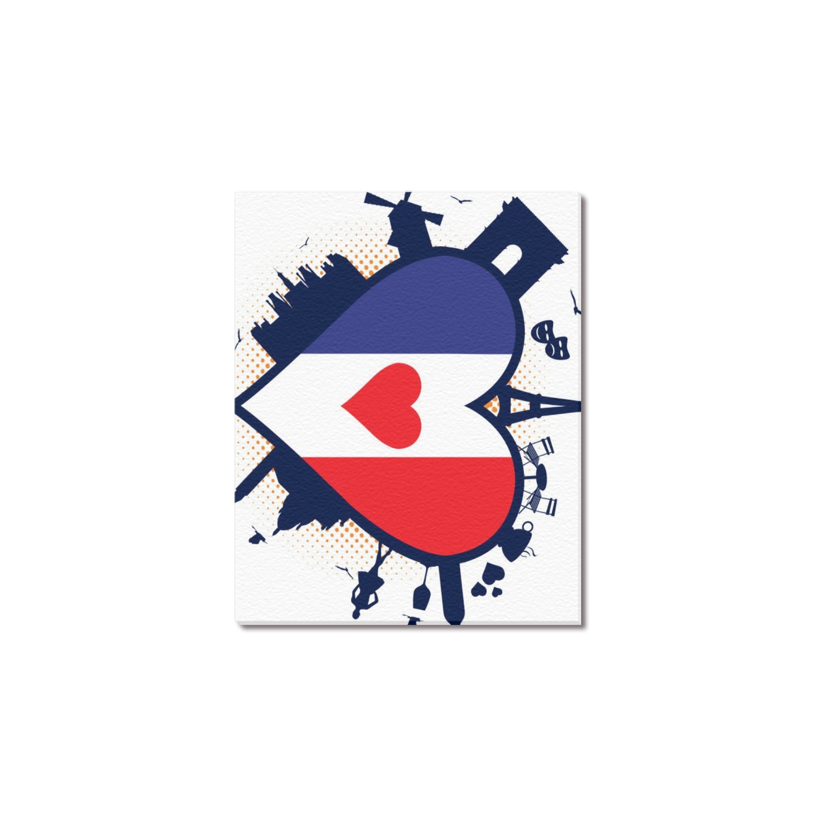USA made canvas print: Heart with French flag design for home decor.