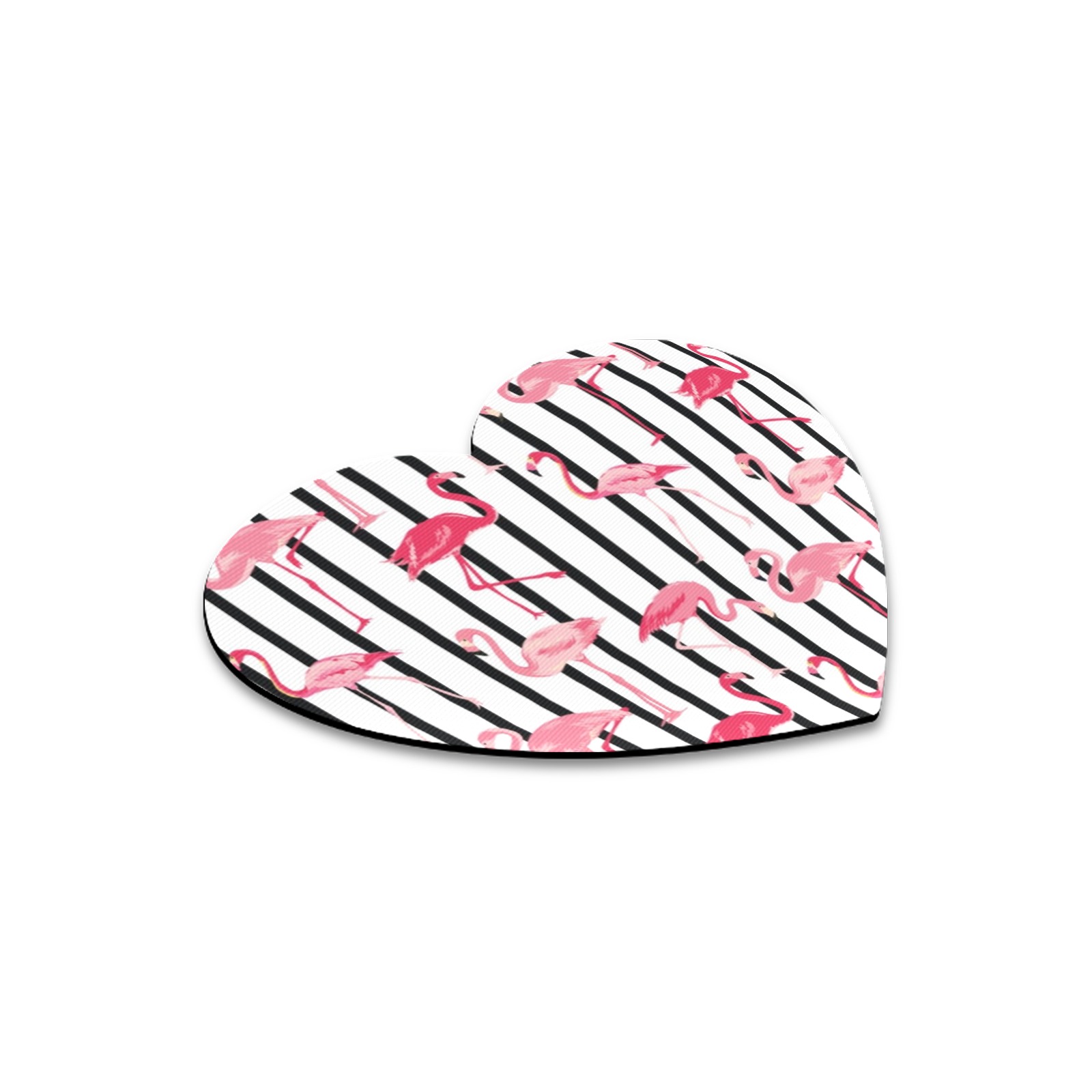 Heart-shaped mousepad with striped pattern, cloth cover, and rubber base. Made in USA.