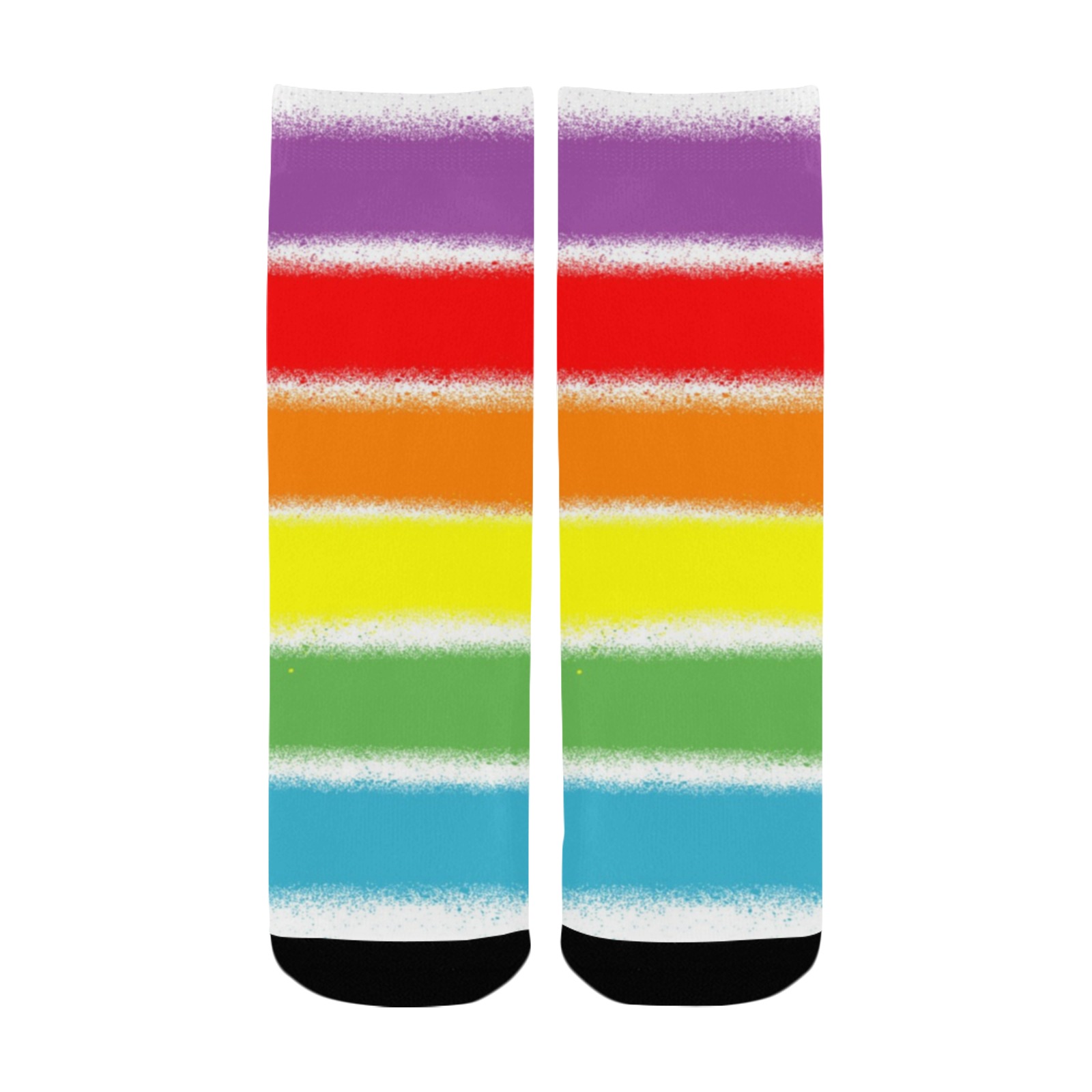 Kid's rainbow stripe socks, all-over printing, polyester, USA made, for kids.