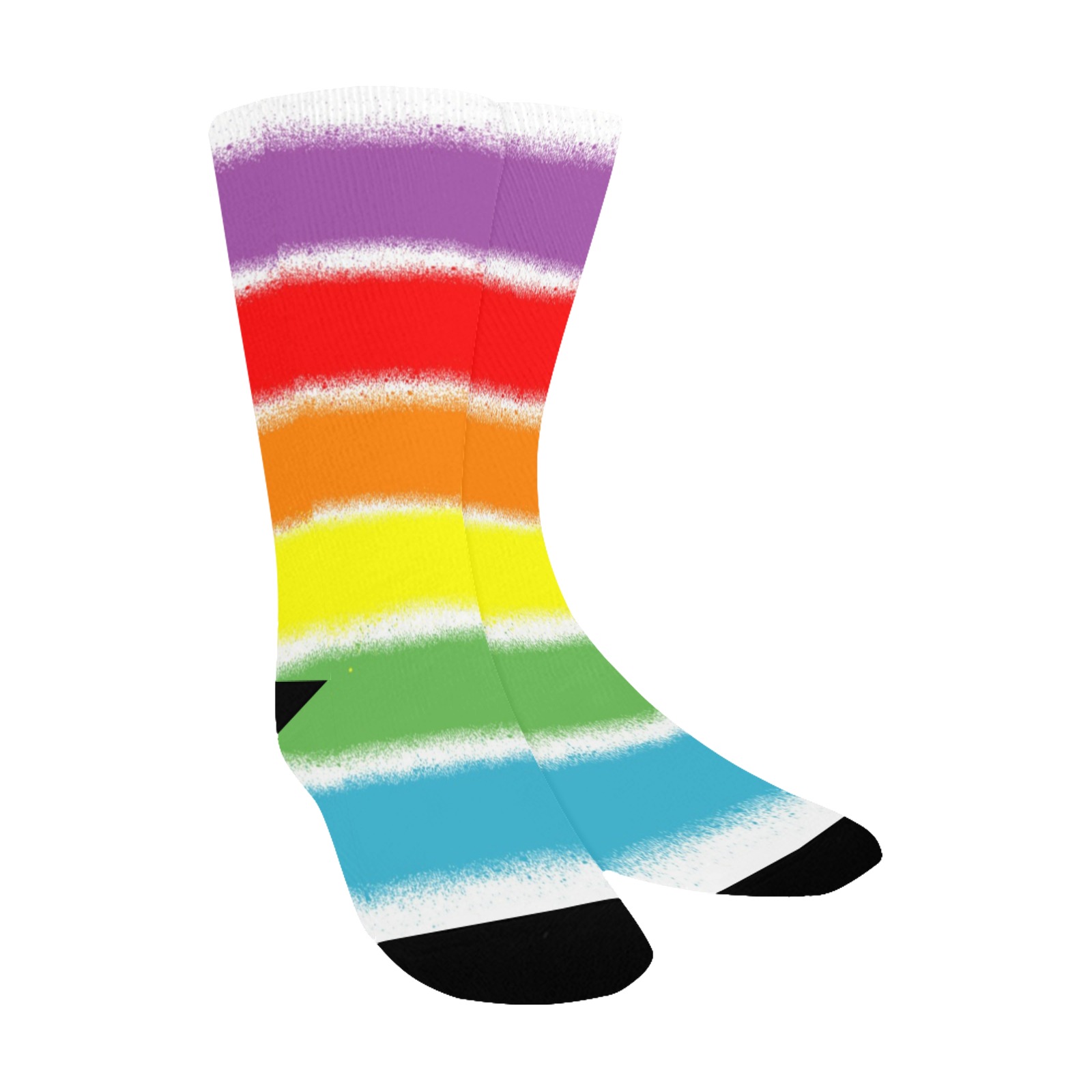 Kid's custom socks with rainbow stripes, made of polyester, featuring all-over printing.