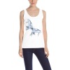 White Gildan Women's Tank Top featuring a blue graphic design, ideal for yoga, running, and various activities.