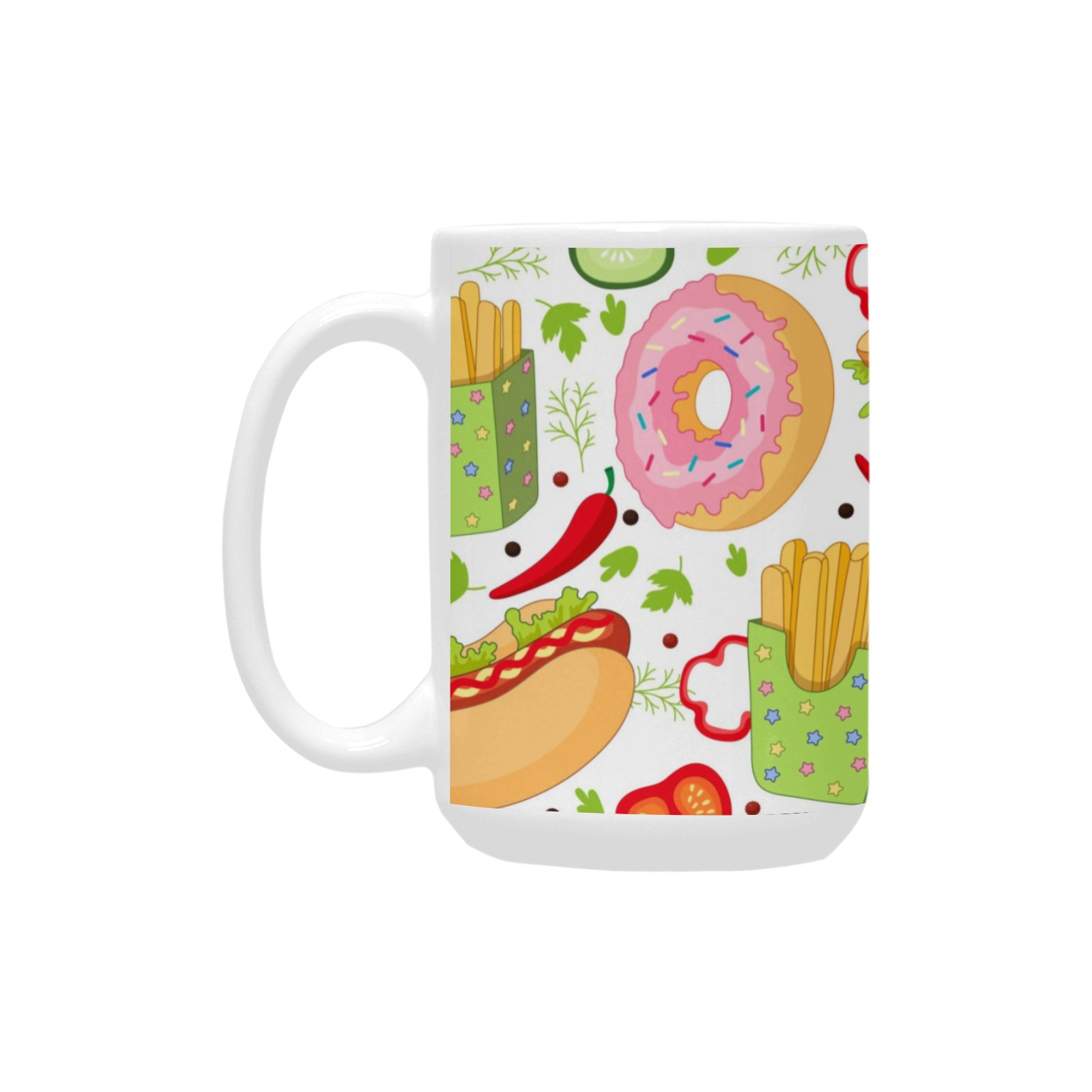 15 OZ Ceramic Mug with Food Pattern - Perfect for coffee, tea, or daily use. Features colorful food design.