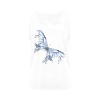 White Gildan Women's Tank Top with a blue butterfly graphic, 100% cotton, slim fit for activities