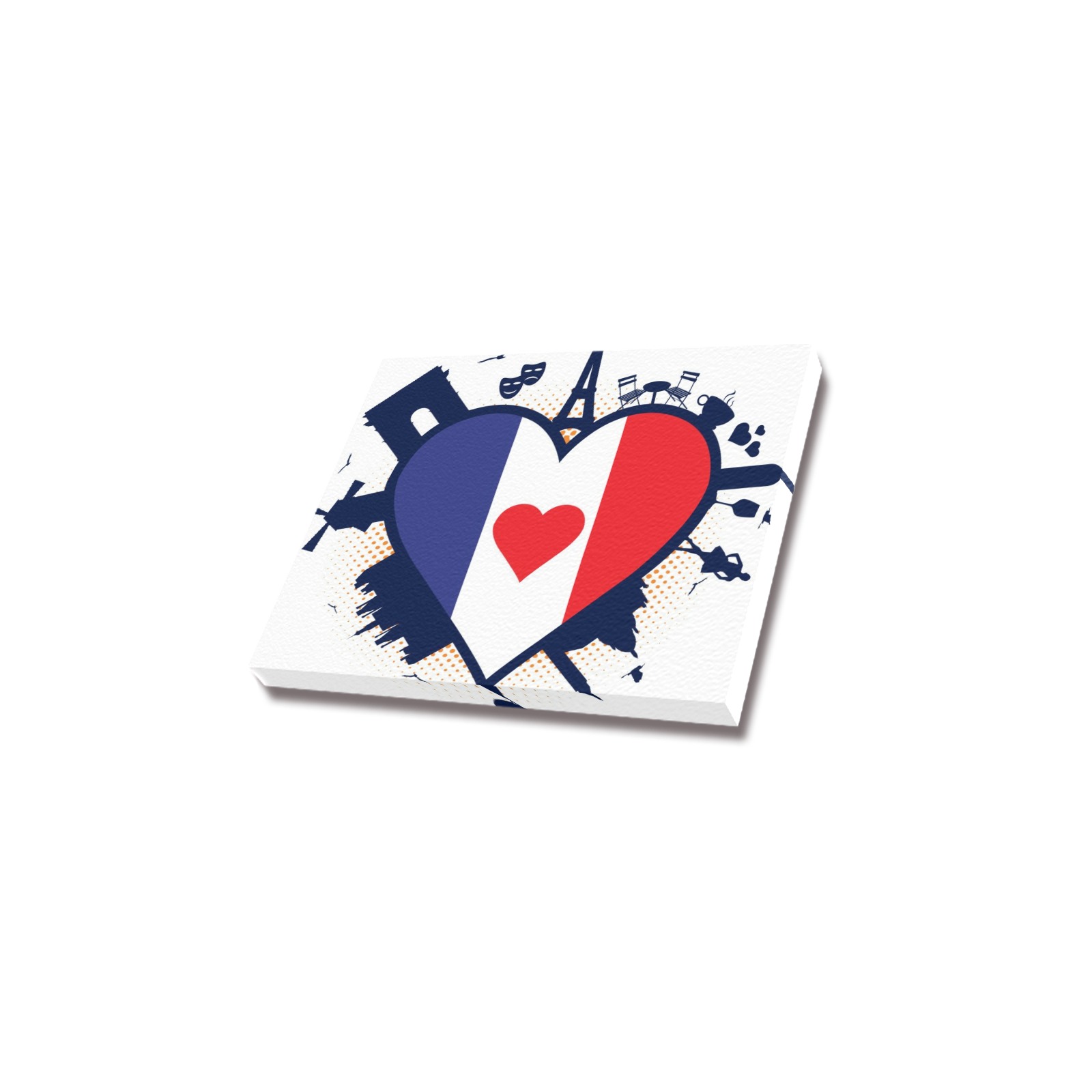 USA-made Canvas Print featuring heart design with French flag colors for home decor