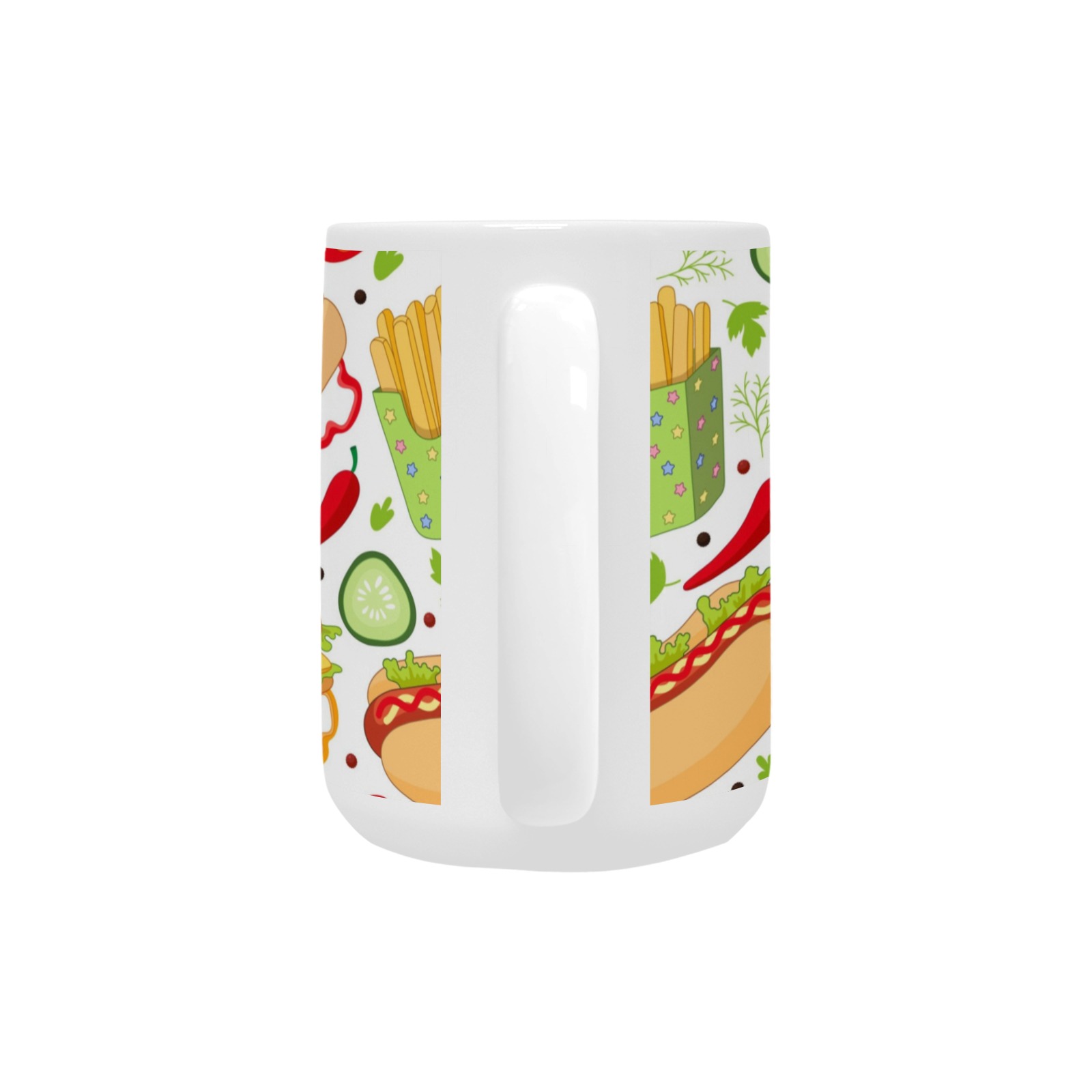 15 OZ Ceramic Mug with food pattern, perfect for coffee, tea or daily use.