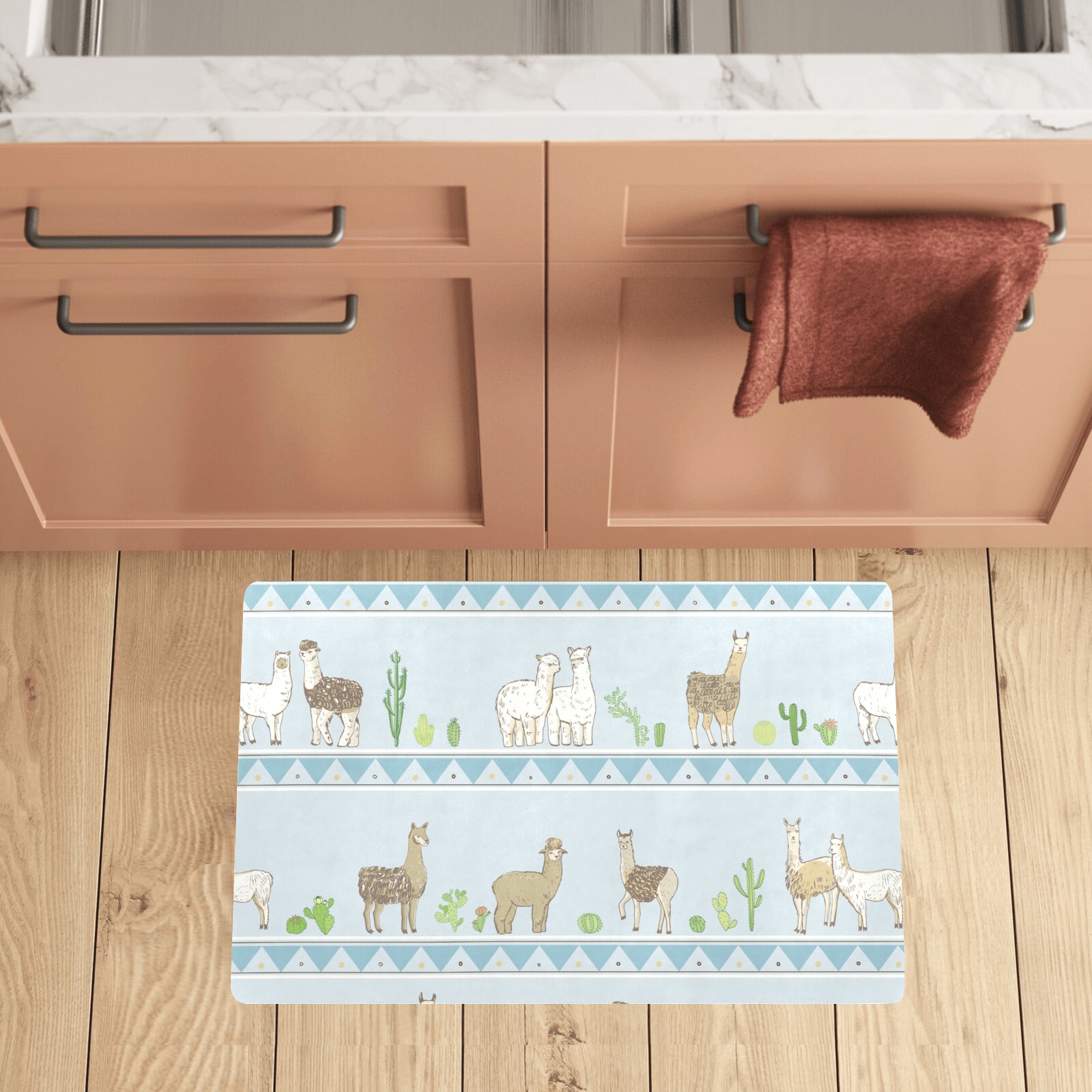 Kitchen mat with llama and alpaca pattern, 28x17 inches, for kitchen decor