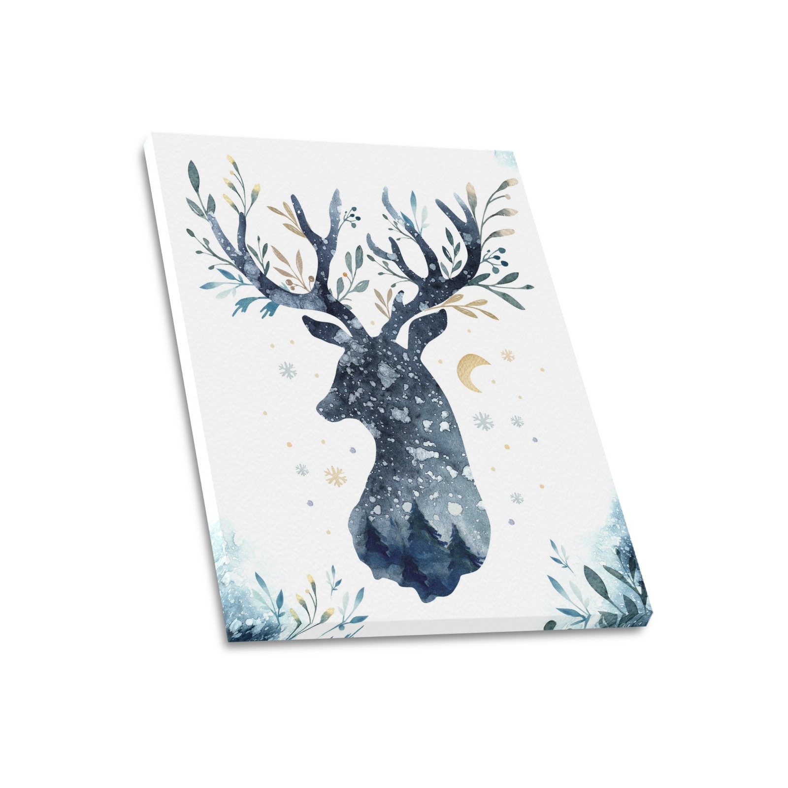 Watercolor deer head canvas print, 20x24 inches, USA made, for living room or bedroom decor.