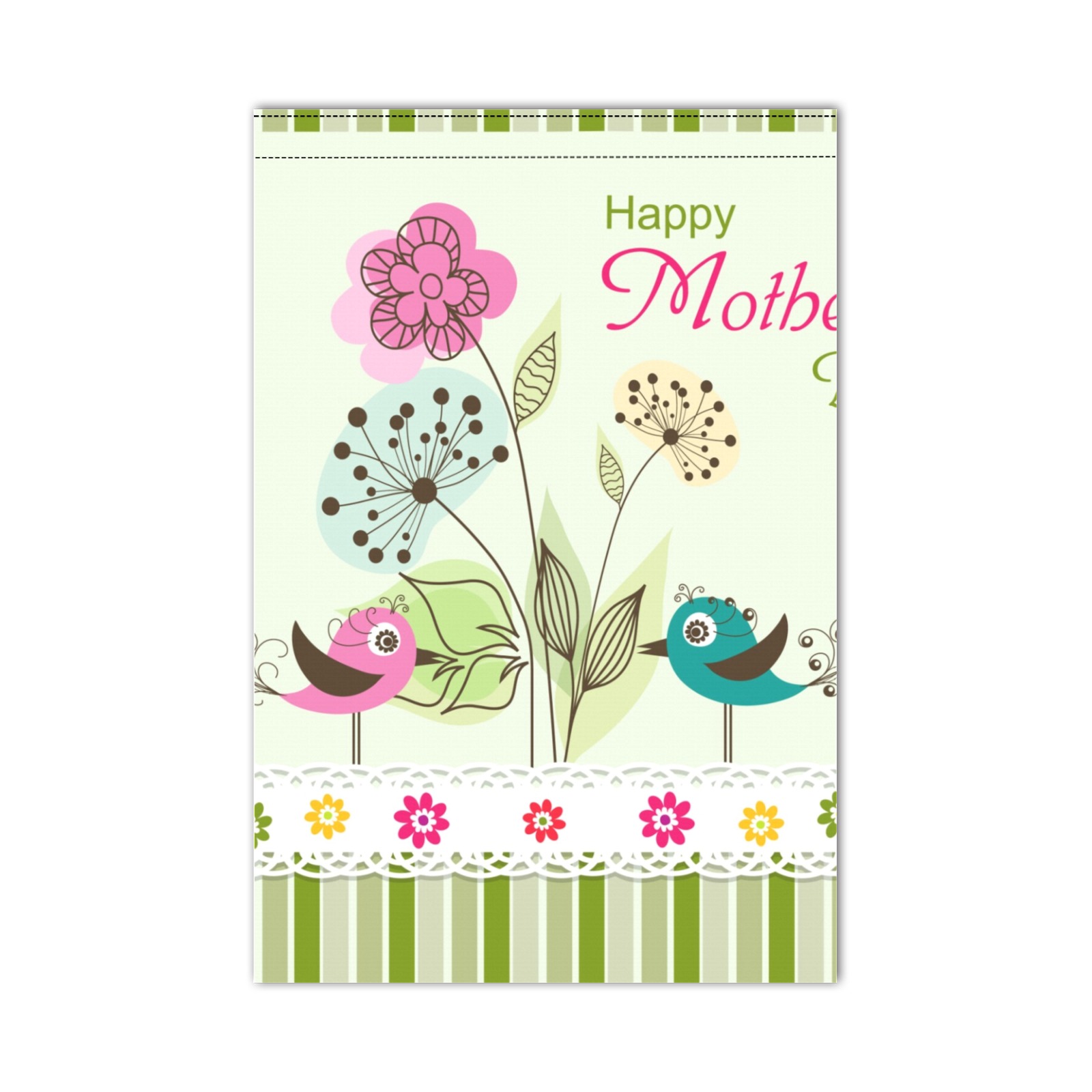 Happy Mother's Day garden flag, 12x18 inch, USA made. Features floral design with birds, perfect for outdoor decor.