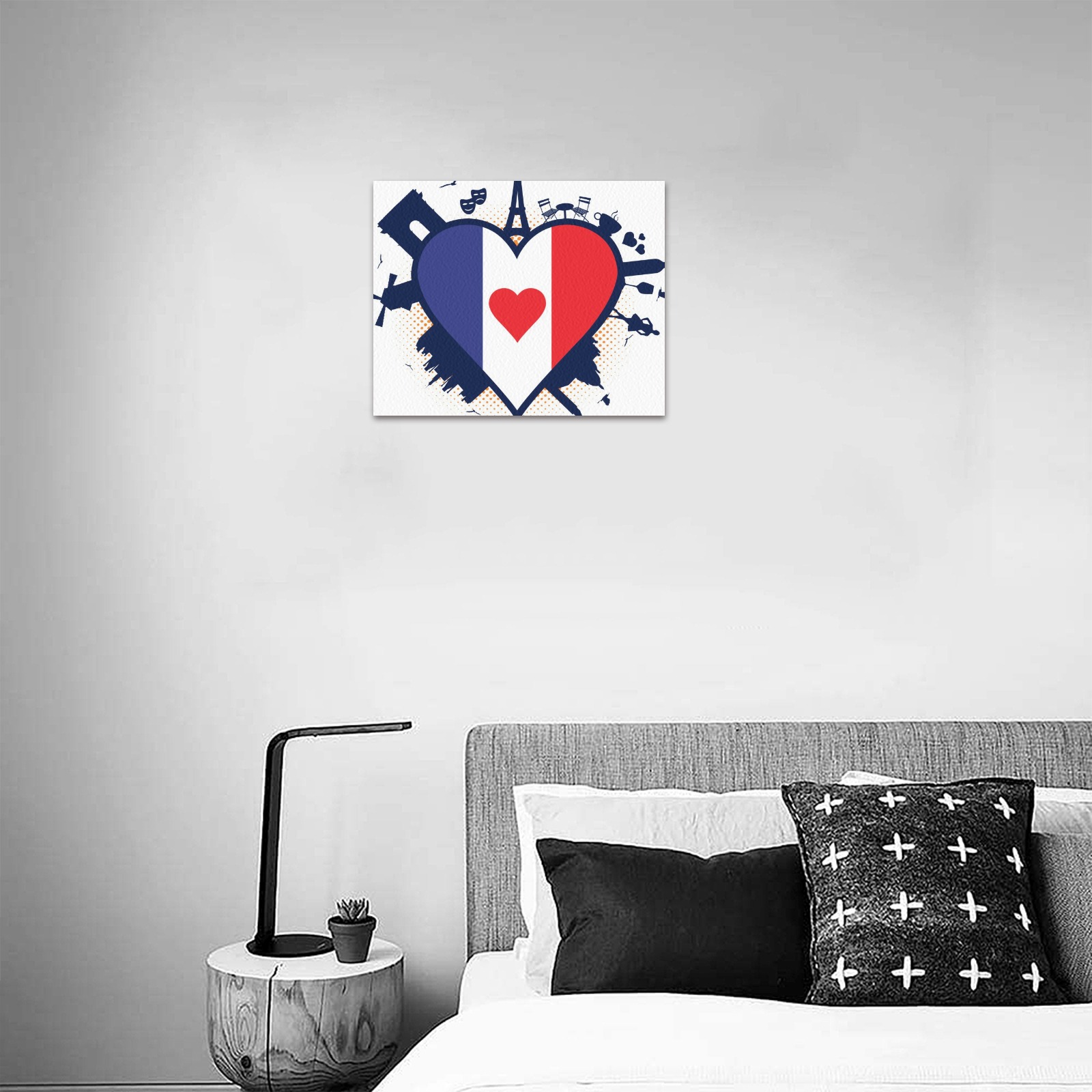 Canvas print featuring a heart-shaped design with the France and Canada flags, perfect for home decor, USA made.
