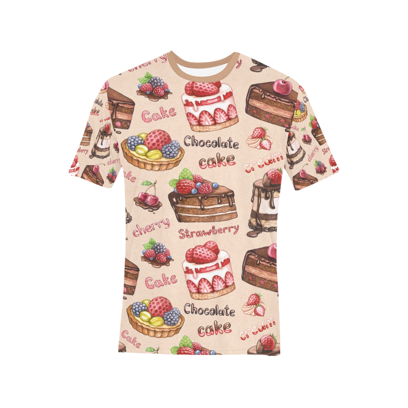 Men's All Over Print T-shirt with cake pattern, 100% polyester