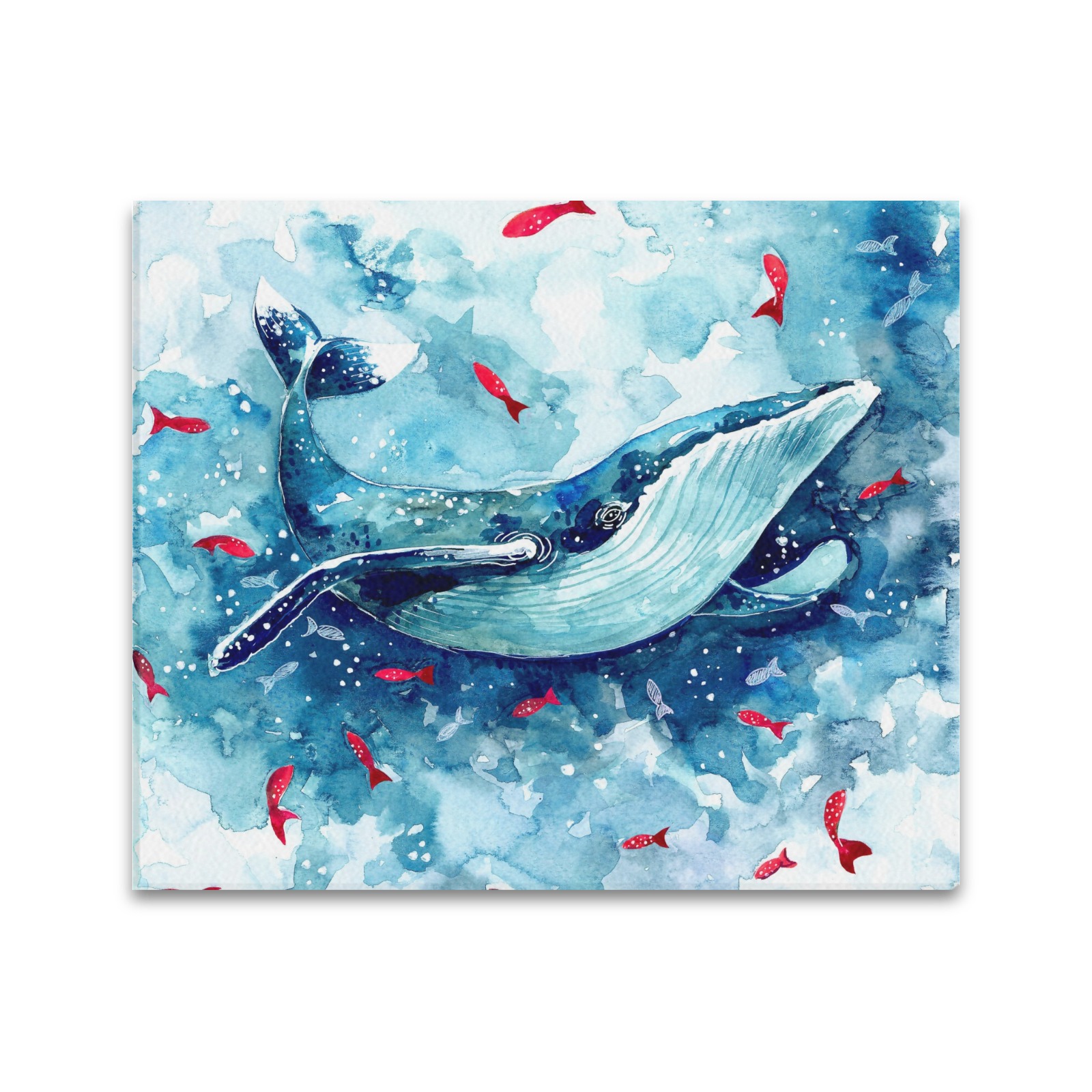 Watercolor blue whale canvas print, 24x20 inch, perfect for home decor